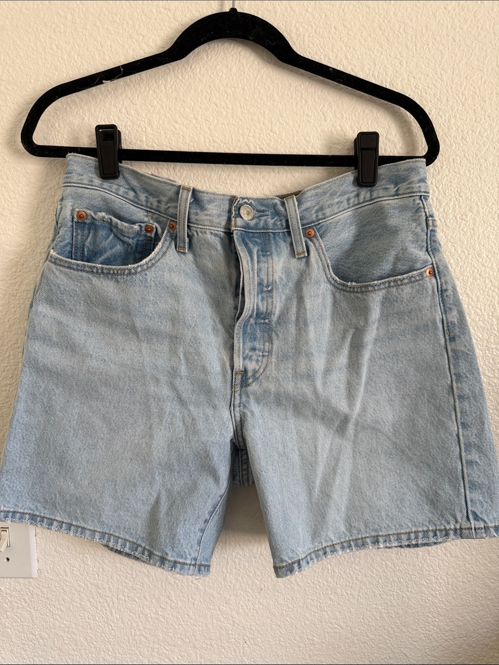 Light Wash Denim Shorts - Boyfriend Cut - High Rise